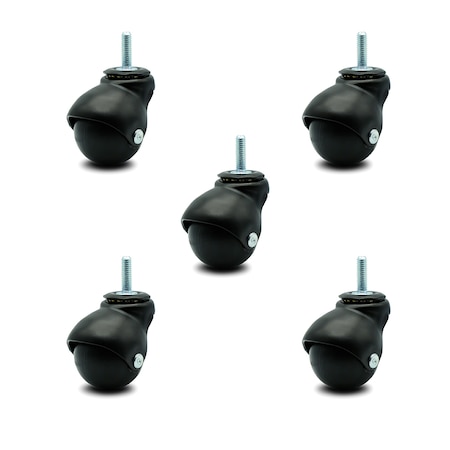 Service Caster 2 Inch Flat Black Hooded 5/16 Inch Threaded Stem Ball Caster SCC, 5PK SCC-TS01S20-POS-FB-516-5